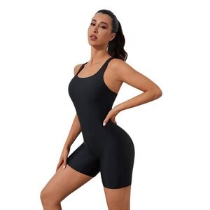 Attraco Womens Boyleg Black Racerback One Piece Swimsuit  UPF 50+ Unitard Large